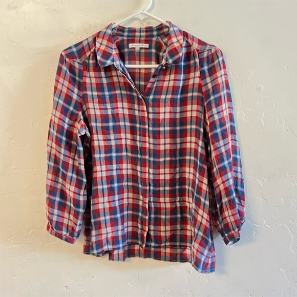 Madewell Broadway & Broome Red and Blue Plaid Button Down Blouse Medium - Picture 1 of 10